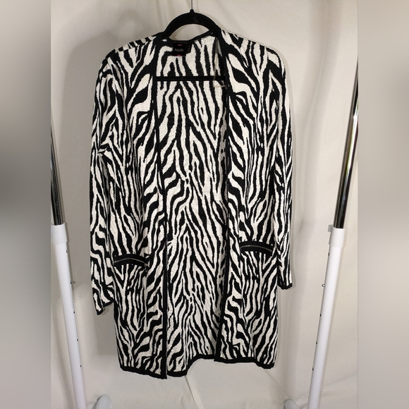 Rafaella Sweaters - Rafaella Open Front Zebra Print Cardigan Sweater